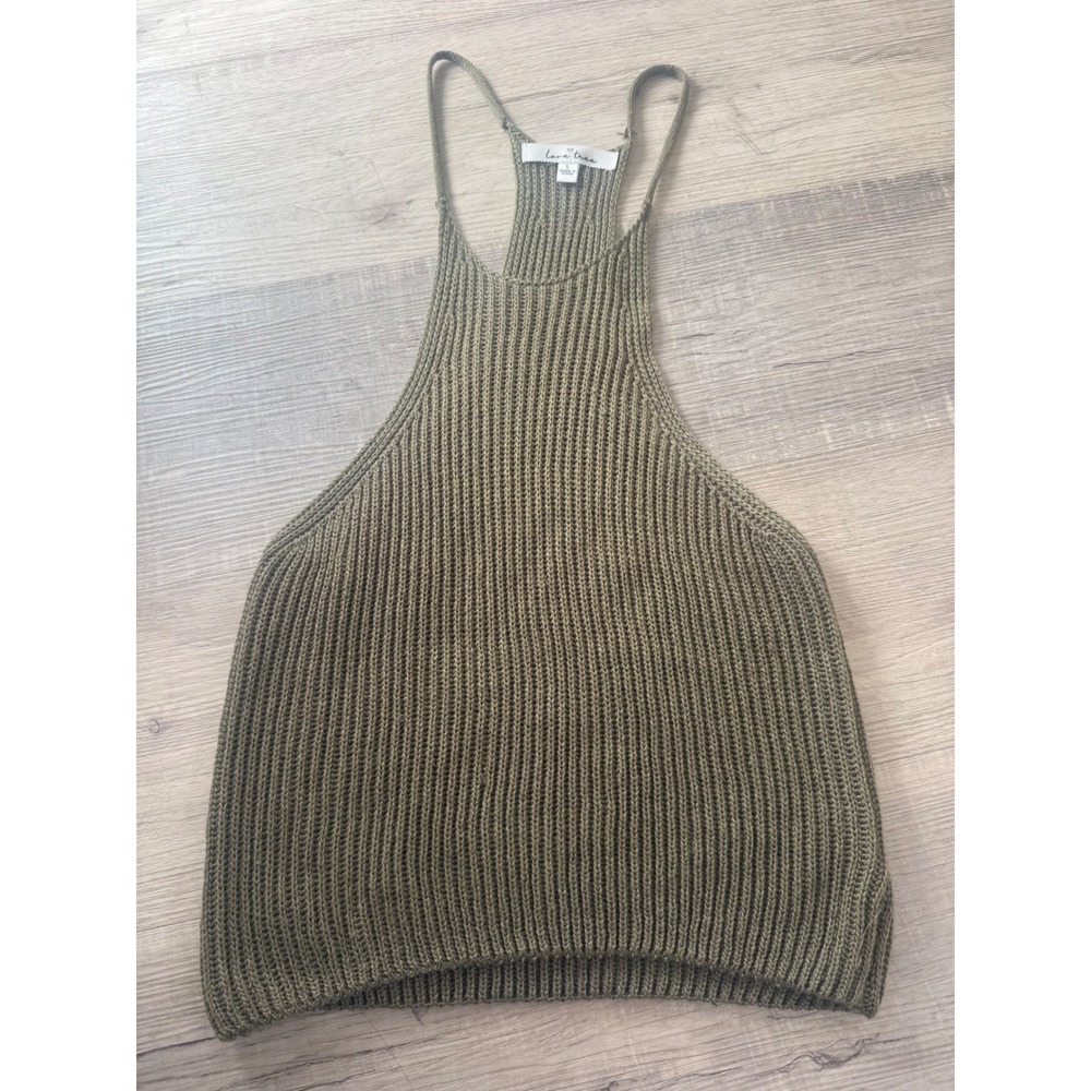 Love‎ Tree Olive Green Knit High-Neck Halter Crop Top - Size Large
